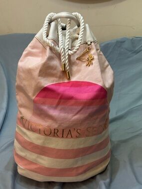 Victoria's Secret Pink Ombre Rope-Handle Tote with Gold Charm